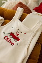 Load image into Gallery viewer, Personalised Teddy Christmas Dungarees - Red Wagon