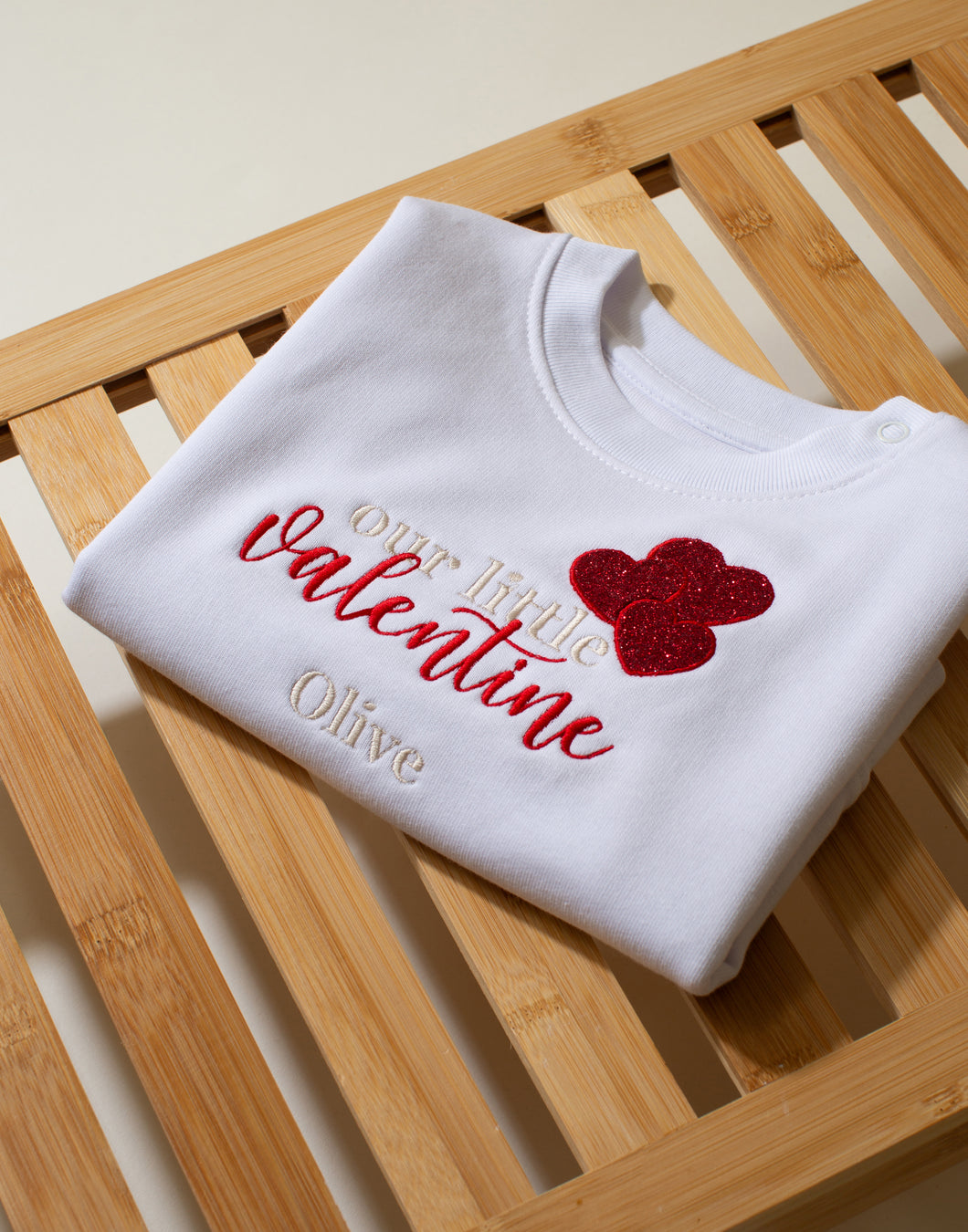 Embroidered Our Little Valentine Sweatshirt - Glitter