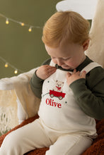 Load image into Gallery viewer, Personalised Teddy Christmas Dungarees - Red Wagon
