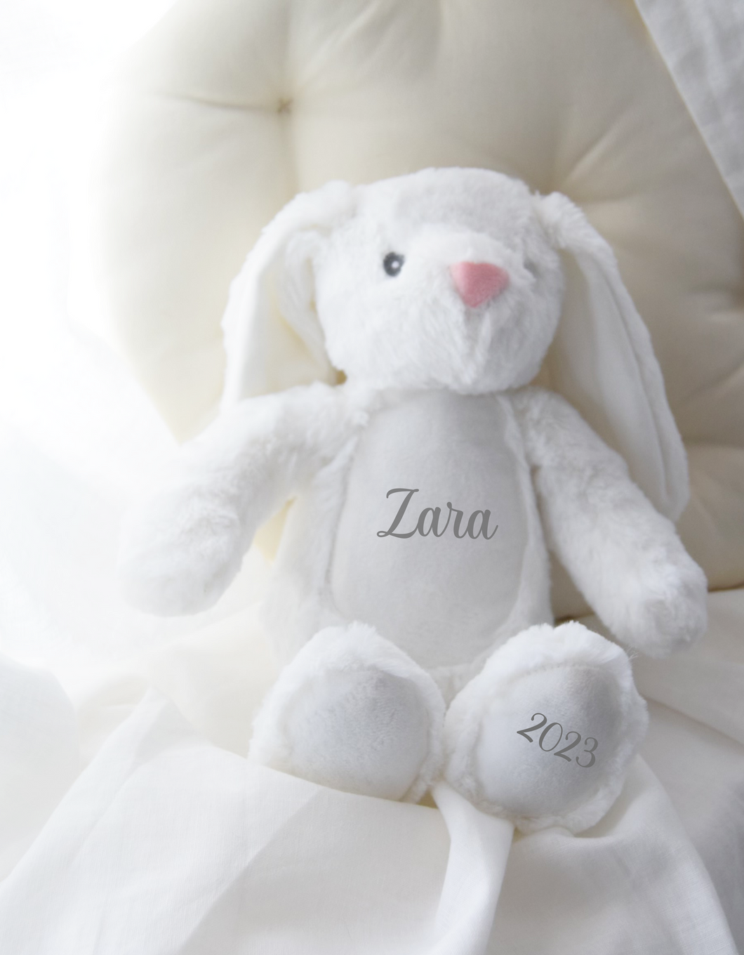 Personalised Name & Date Baby Bunny Teddy - White