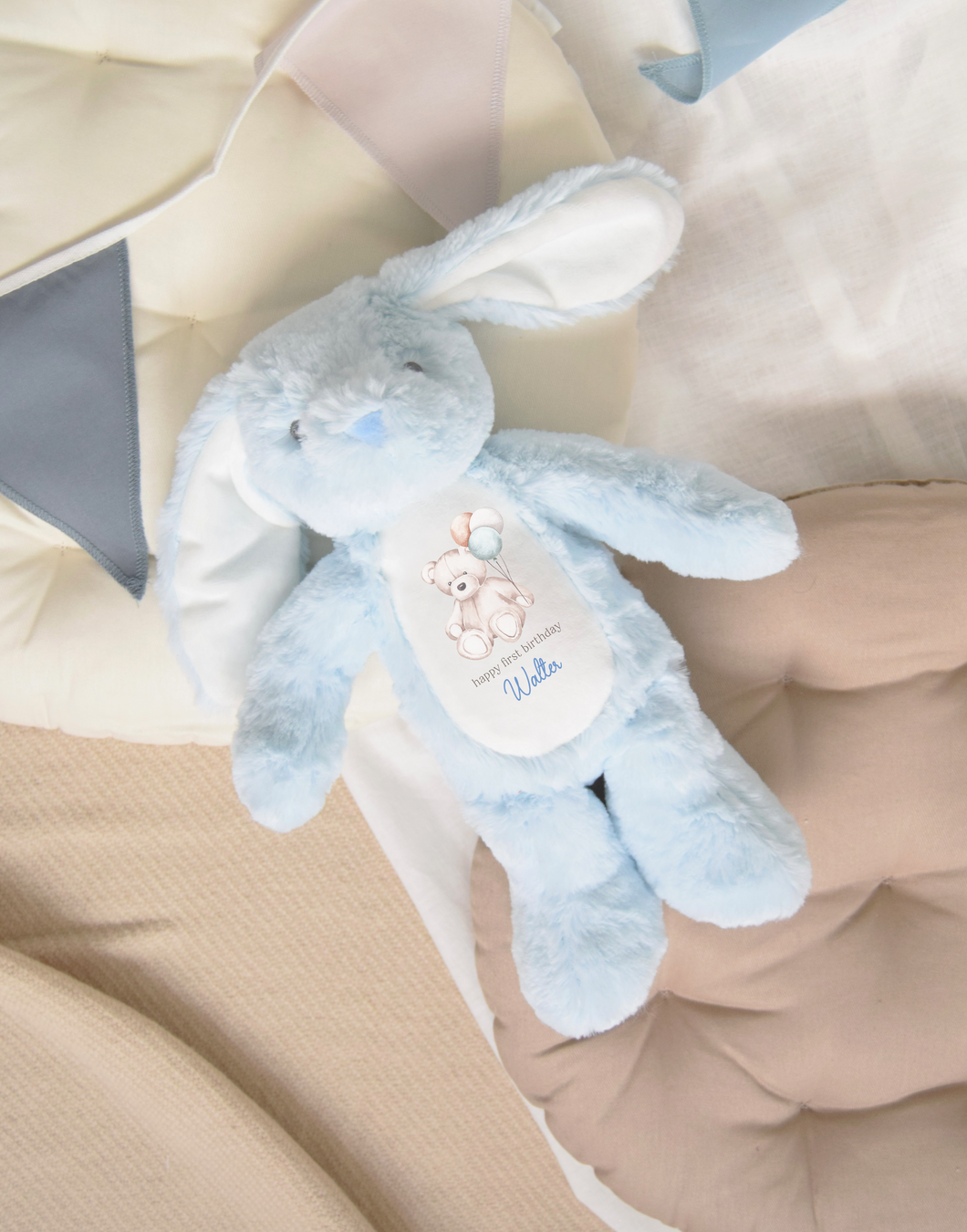 Personalised Happy Birthday Bunny Teddy - Blue