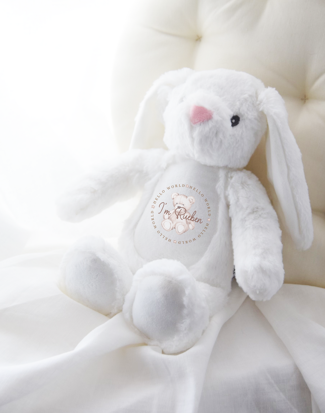 Personalised Hello World Bunny Teddy Announcement